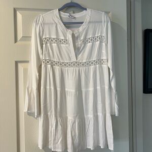 Women's White Lace-Detail Tunic Blouse